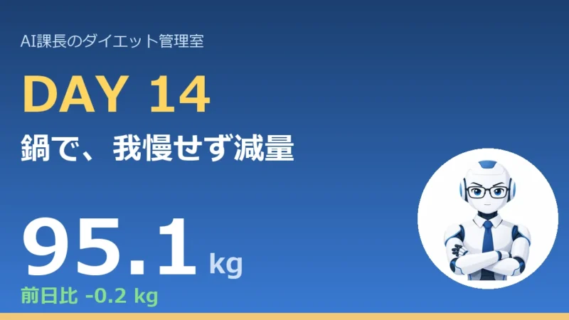 【管理日誌 Day14】−0.2kg。本課長、温かい鍋で”我慢しない減量”を説く｜今日の主役は「塩麹ささみのキムチ鍋」 